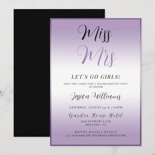 Paarse vrijgezellenvrouw kaart (Voorkant / Achterkant)