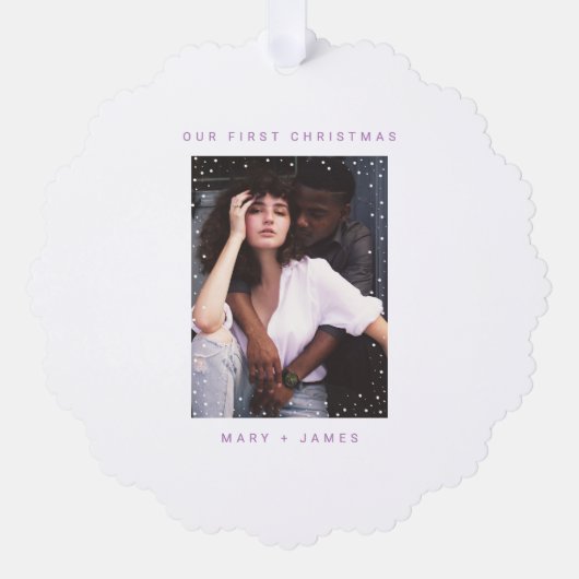 Paarse Vrolijk en Getrouwd Foto Vakantie Ornament Kaart (Voorkant)