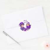 Paarse Vrolijk Kerstfeest Ronde Sticker (Envelop)