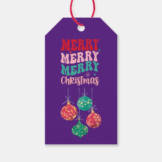 Paarse Vrolijk Kerstmis Ornament Cadeaulabel (Voorkant)