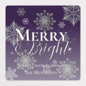 Paarse vrolijke en felle sneeuwvlok kerstbakken labels (Design 1)