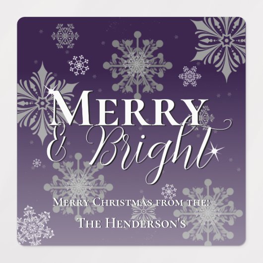 Paarse vrolijke en felle sneeuwvlok kerstbakken labels (Design 2)