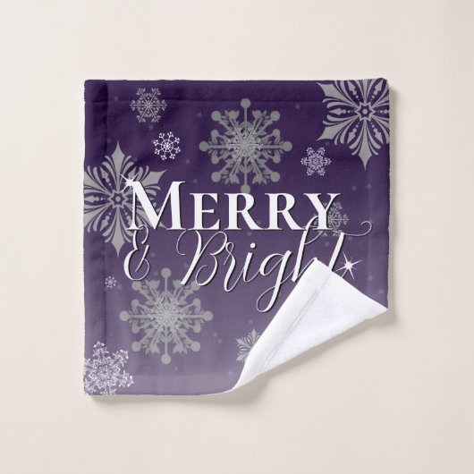 Paarse vrolijke en felle sneeuwvlokken kerst bad handdoek (Wasdoekje)