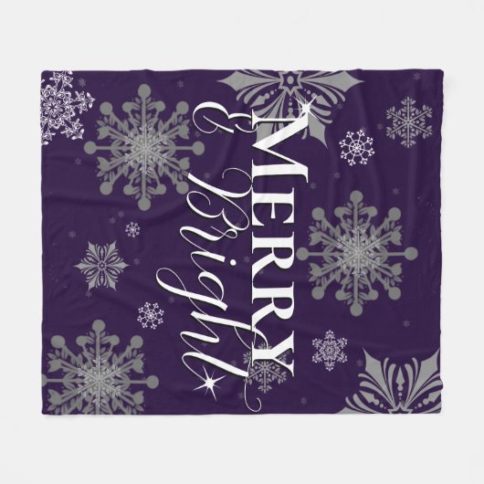 Paarse vrolijke en felle sneeuwvlokken kerst fleece deken (Voorkant (Horizontaal))