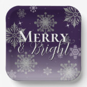 Paarse vrolijke en felle sneeuwvlokken kerst papieren bordje (Voorkant)