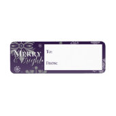 Paarse vrolijke en felle sneeuwvlokken van en naar etiket (Voorkant)