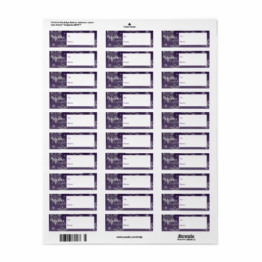 Paarse vrolijke en felle sneeuwvlokken van en naar etiket (Full Sheet)