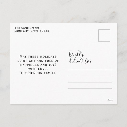 Paarse vrolijke kerst familie 2 foto feestdagenkaart (Achterkant)