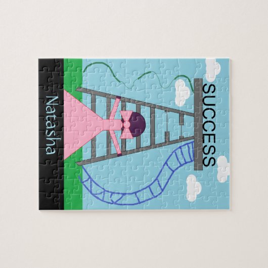 Paarse Vrouw Figuur zoekt Succes Legpuzzel (Horizontaal)