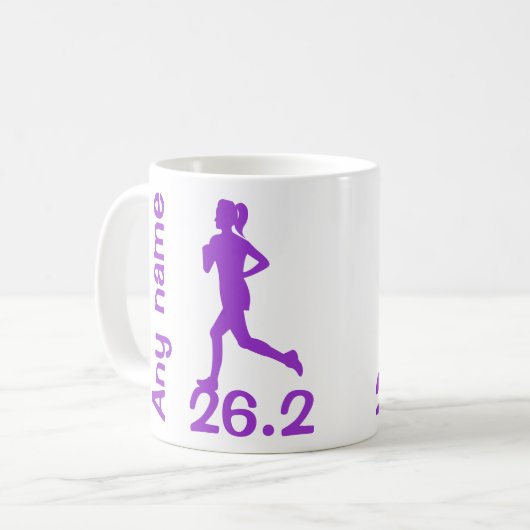 Paarse Vrouw Marathon Runner Mok 26,2 mijl (Voorkant links)