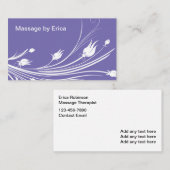 Paarse vrouwelijke bloemmassage therapeut visitekaartje (Voorkant / Achterkant)