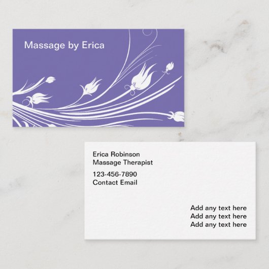 Paarse vrouwelijke bloemmassage therapeut visitekaartje (Voorkant / Achterkant)