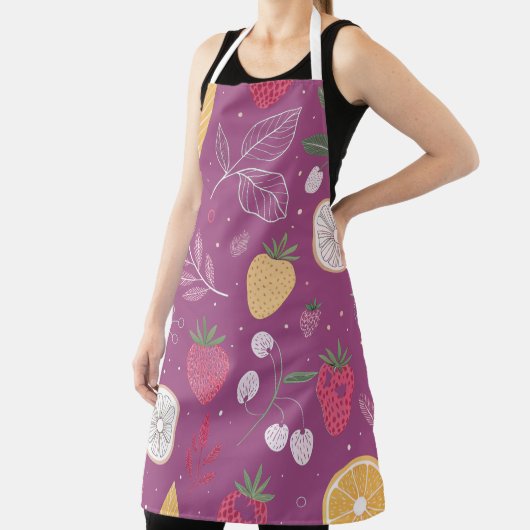 paarse vruchten en bladpatroon Schort (Insitu)