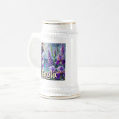 Paarse Vuurtoren w / Foxglove & Iris Gepersonalise Bierpul (Voorkant links)
