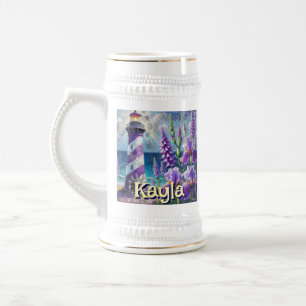 Paarse Vuurtoren w / Foxglove & Iris Gepersonalise Bierpul