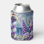 Paarse Vuurtoren w / Foxglove & Iris Gepersonalise Blikjeskoeler (Blikje Voorkant)