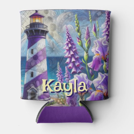 Paarse Vuurtoren w / Foxglove & Iris Gepersonalise Blikjeskoeler (Voorkant)