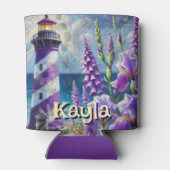 Paarse Vuurtoren w / Foxglove & Iris Gepersonalise Blikjeskoeler (Achterkant)