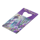 Paarse Vuurtoren w / Foxglove & Iris Gepersonalise Creditkaart Flessenopener (Achterkant Gekanteld)