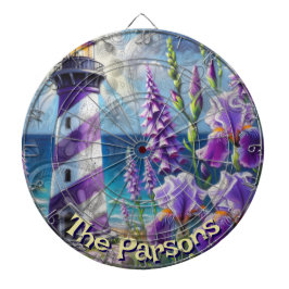 Paarse Vuurtoren w / Foxglove & Iris Gepersonalise Dartbord