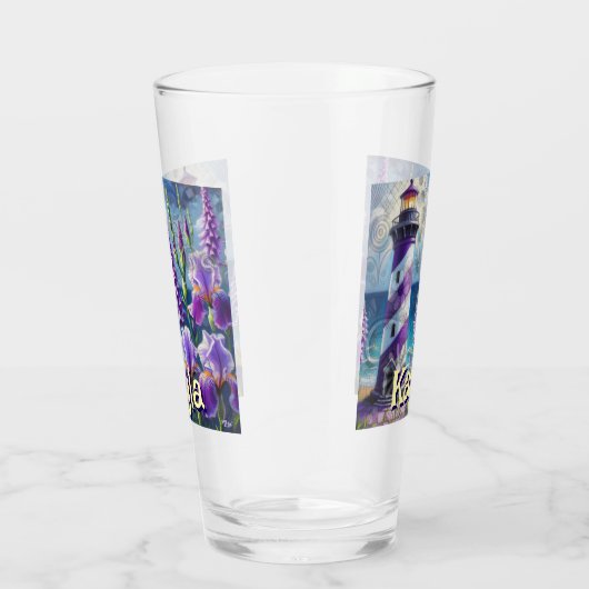Paarse Vuurtoren w / Foxglove & Iris Gepersonalise Glas (Rechts)