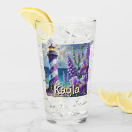 Paarse Vuurtoren w / Foxglove & Iris Gepersonalise Glas