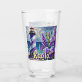 Paarse Vuurtoren w / Foxglove & Iris Gepersonalise Glas (Voorkant)