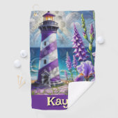 Paarse Vuurtoren w / Foxglove & Iris Gepersonalise Golfhanddoek (Insitu)