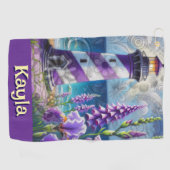 Paarse Vuurtoren w / Foxglove & Iris Gepersonalise Golfhanddoek (Horizontaal)