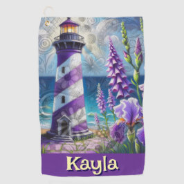Paarse Vuurtoren w / Foxglove & Iris Gepersonalise Golfhanddoek