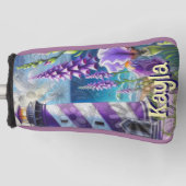 Paarse Vuurtoren w / Foxglove & Iris Gepersonalise Golfheadcover (Voorkant)