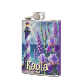 Paarse Vuurtoren w / Foxglove & Iris Gepersonalise Heupfles (Links)