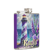 Paarse Vuurtoren w / Foxglove & Iris Gepersonalise Heupfles (Rechts)