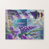 Paarse Vuurtoren w / Foxglove & Iris Gepersonalise Legpuzzel (Horizontaal)