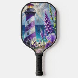 Paarse Vuurtoren w / Foxglove & Iris Gepersonalise Pickleball Paddle