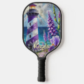 Paarse Vuurtoren w / Foxglove & Iris Gepersonalise Pickleball Paddle (Achterkant)