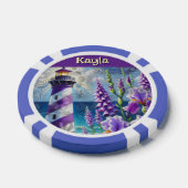 Paarse Vuurtoren w / Foxglove & Iris Gepersonalise Poker Chips (Enkel)