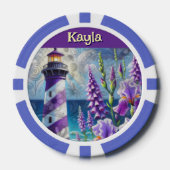 Paarse Vuurtoren w / Foxglove & Iris Gepersonalise Poker Chips (Voorkant)
