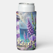 Paarse Vuurtoren w / Foxglove & Iris Gepersonalise Seltzer Blikjeskoeler (Seltzer Achterkant)