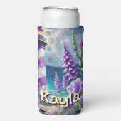 Paarse Vuurtoren w / Foxglove & Iris Gepersonalise Seltzer Blikjeskoeler (Seltzer Voorkant)