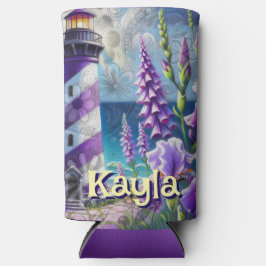 Paarse Vuurtoren w / Foxglove & Iris Gepersonalise Seltzer Blikjeskoeler