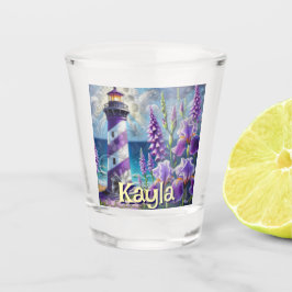 Paarse Vuurtoren w / Foxglove & Iris Gepersonalise Shot Glas