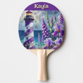 Paarse Vuurtoren w / Foxglove & Iris Gepersonalise Tafeltennisbatje
