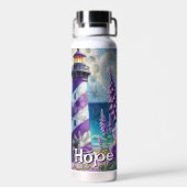 Paarse Vuurtoren w / Foxglove & Iris Gepersonalise Waterfles (Achterkant)
