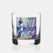 Paarse Vuurtoren w / Foxglove & Iris Gepersonalise Whisky Glas (Voorkant)