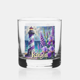 Paarse Vuurtoren w / Foxglove & Iris Gepersonalise Whisky Glas