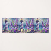 Paarse Vuurtoren w / Foxglove & Iris Gepersonalise Yogamat (Voorkant (horizontaal))