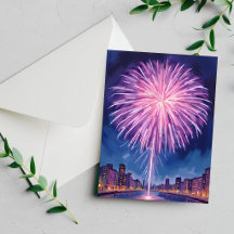 Paarse Vuurwerk | Gelukkig Nieuwjaar Waterverf