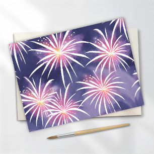 Paarse Vuurwerk   Pastel Waterverf Briefkaart