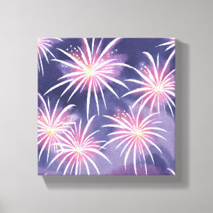 Paarse Vuurwerk Pastel Waterverf Canvas Afdruk